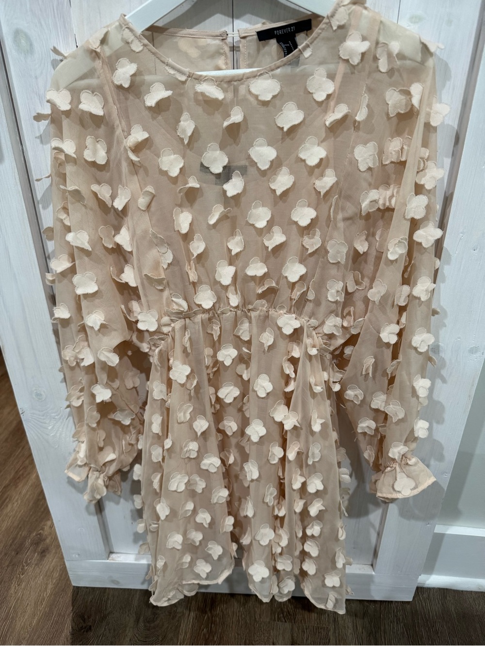 Forever 21 Beige Floral Applique Long Sleeve Dress